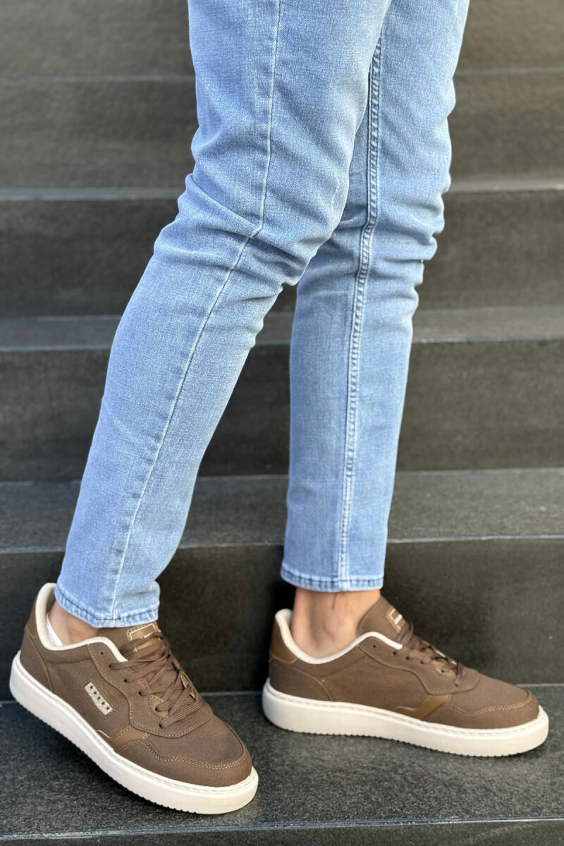 PLATFORM STARS DESIGNED SIMPLE MEN SNEAKERS BEIGE+BROWN/BEZHE+KAFE - 3