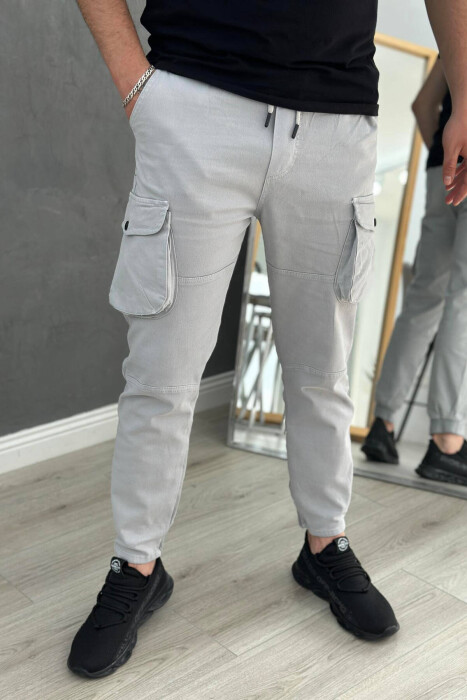 POCKET MEN CARGO PANTS LIGHT GREY/GZ - KLAUDIO FASHION