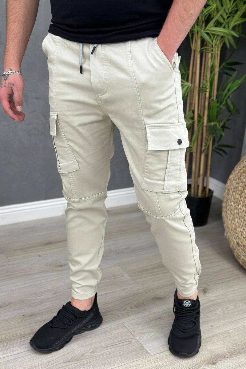 POCKET ONE COLOR MEN CARGO PANTS CREAM/KREM - 1