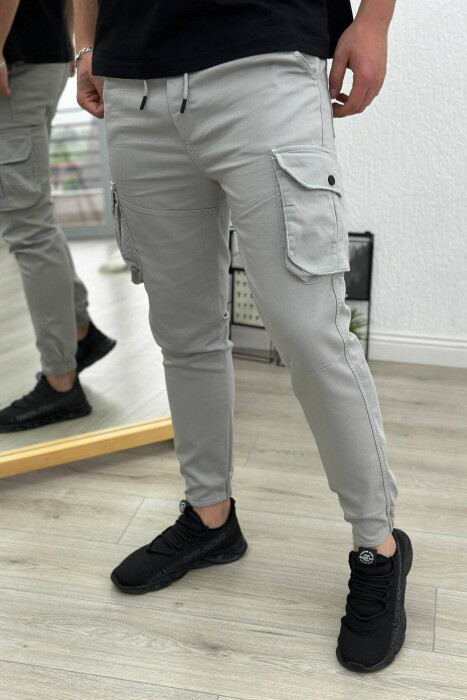 POCKET ONE LOLOR MEN CARGO PANTS LIGHT GREY/GZ - KLAUDIO FASHION