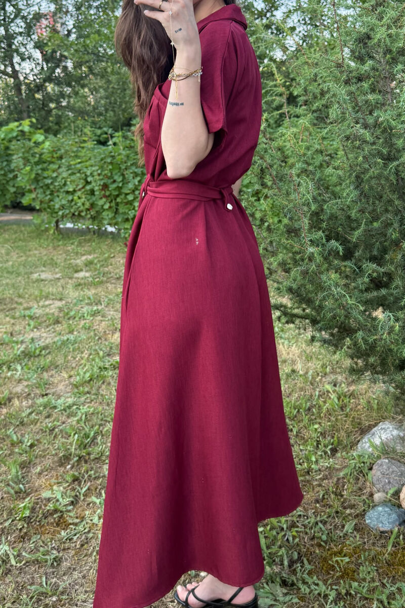 POCKETS DETAIL POLO NECK LACING WOMEN DRESS BURGUNDY/VISHNJE - 3