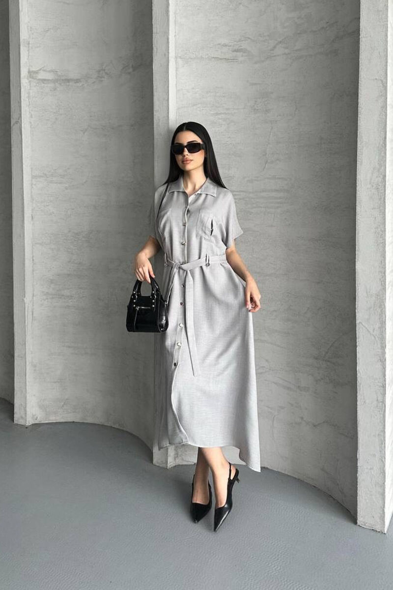 POCKETS DETAIL POLO NECK LACING WOMEN DRESS LIGHT GREY/GZ - 1