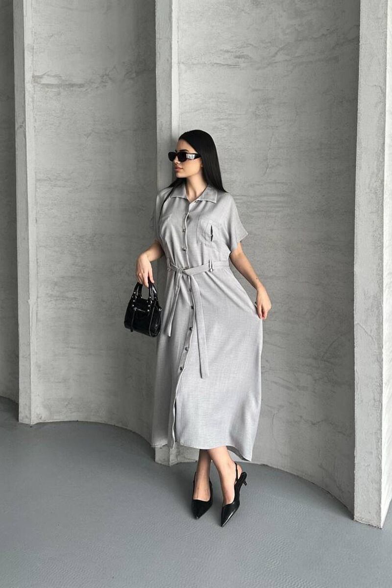 POCKETS DETAIL POLO NECK LACING WOMEN DRESS LIGHT GREY/GZ - 3