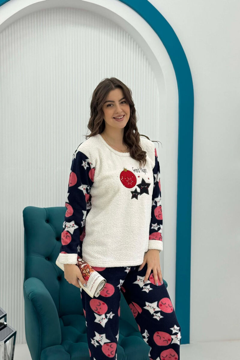 POLAR ROUND NECK SWEATSHIRT+SWEATPANTS WOMEN PYJAMAS WHITE-E BARDHE - 3