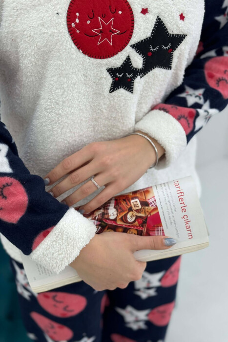 POLAR ROUND NECK SWEATSHIRT+SWEATPANTS WOMEN PYJAMAS WHITE-E BARDHE - 5