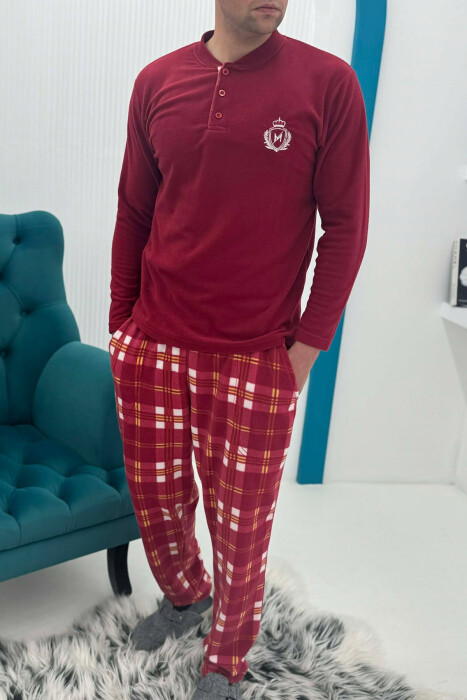 POLAR SWEATSHIRT+ SWEATPANTS MEN PYJAMAS BURGUNDY/VISHNJE - KLAUDIO FASHION
