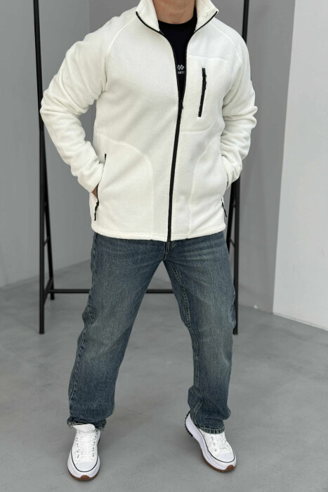 POLAR WARM ONE COLOR ZIPPER MEN JACKET WHITE-E BARDHE - KLAUDIO FASHION