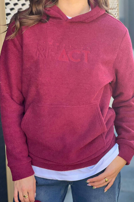 HOODIE POLARE ME SHKRIME PËR FEMRA NË NGJYRËN VISHNJË - KLAUDIO FASHION