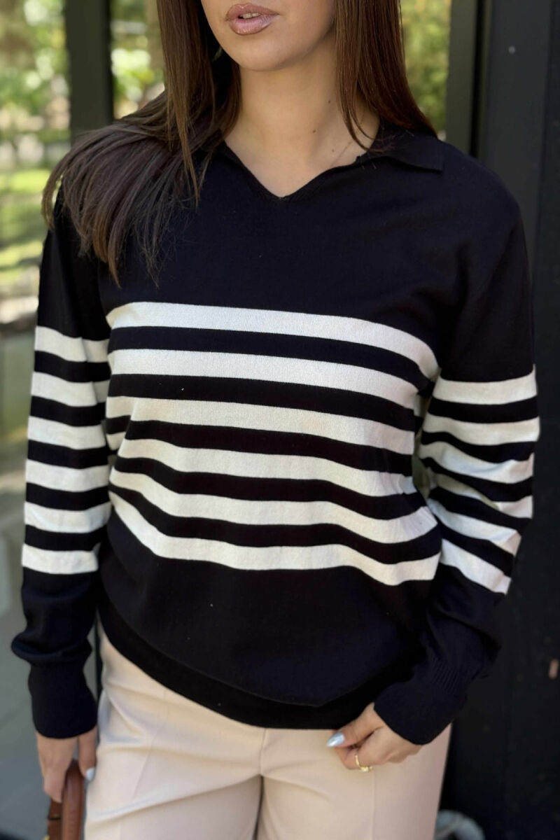 POLO NECK STRIPE DESIGN WOMEN SWEATER BLACK/ E ZEZE - 2