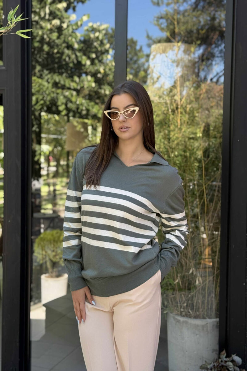 POLO NECK STRIPE DESIGN WOMEN SWEATER OLIVE/ULLI - 4