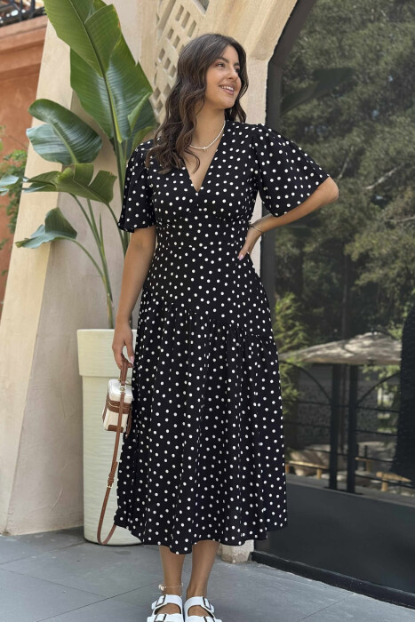POLKA DETAIL LONG WOMEN DRESS BLACK/ E ZEZE - 1