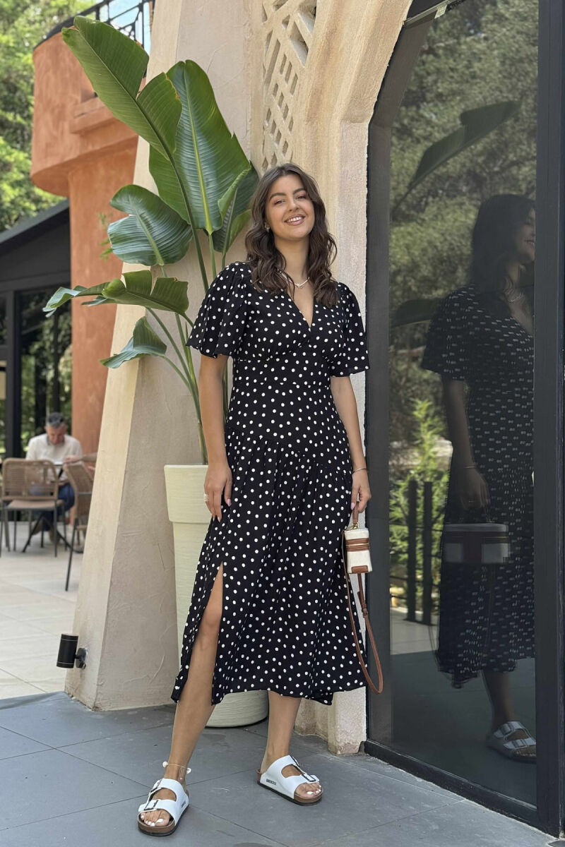 POLKA DETAIL LONG WOMEN DRESS BLACK/ E ZEZE - 3