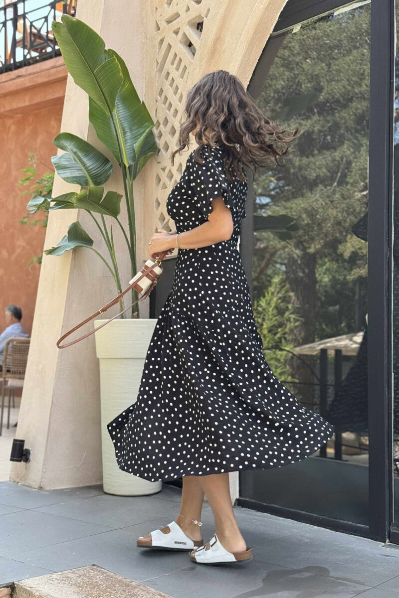 POLKA DETAIL LONG WOMEN DRESS BLACK/ E ZEZE - 6