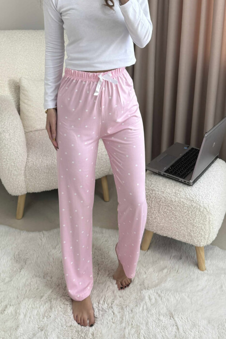 POLKA DOTS BOW DETAIL WOMEN JOGGERS PINK/ROZE - 3