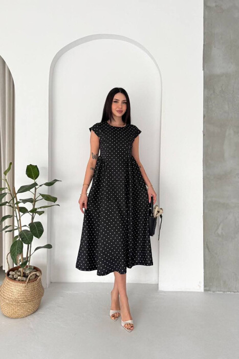 POLKA DOTS LACING WAIST WOMAN DRESS BLACK/ E ZEZE - KLAUDIO FASHION