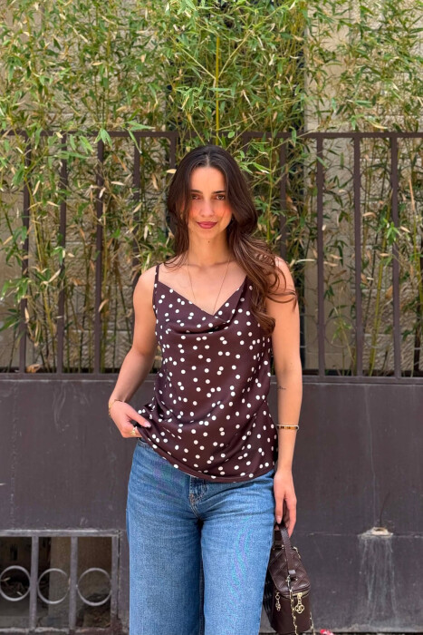 KANTJERE ME DIZAJN POLKA DOTS PER FEMRA NE NGJYRE KAFE - KLAUDIO FASHION