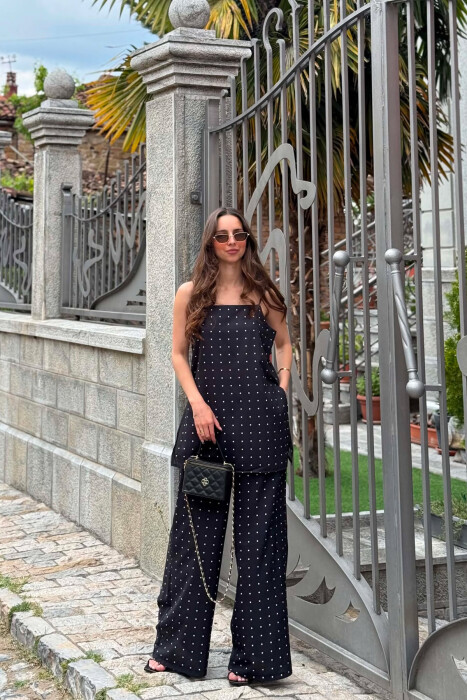 POLKA DOTS TANK TOP + TROUSERS WOMAN SET BLACK/ E ZEZE - KLAUDIO FASHION