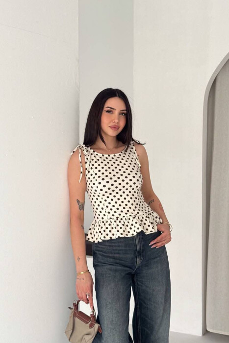 POLKA DOTS WOMAN TANK TOP CREAM/KREM - KLAUDIO FASHION