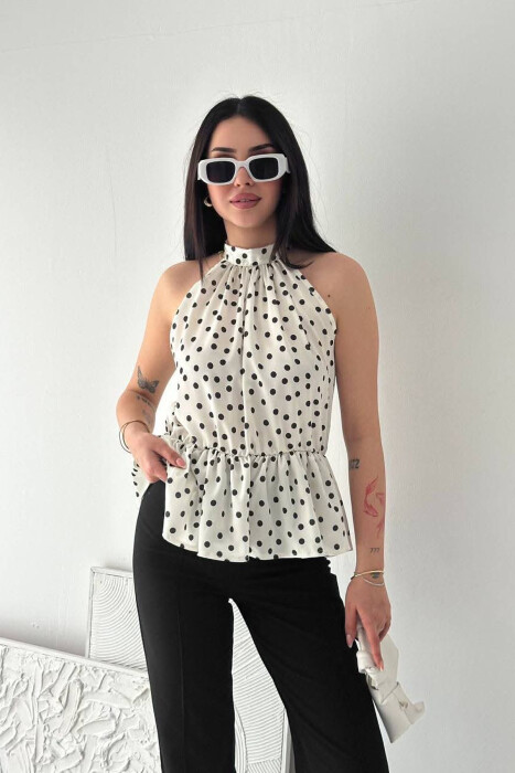 POLKA DOTS WOMAN TANK TOP CREAM/KREM - KLAUDIO FASHION