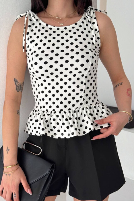 POLKA DOTS WOMAN TANK TOP WHITE-E BARDHE - KLAUDIO FASHION