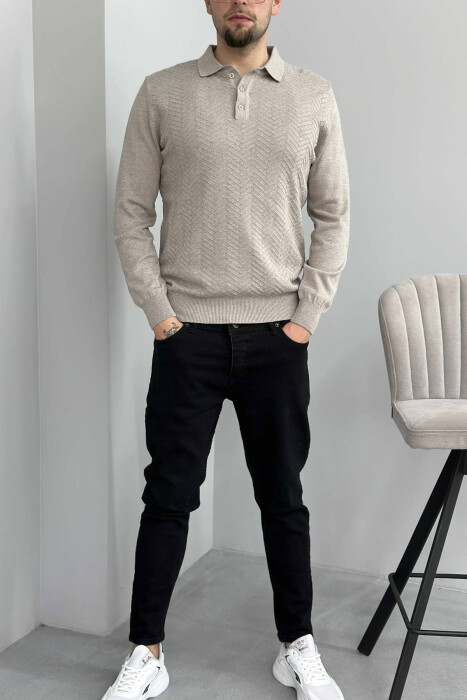 POLO BUTTONED NECK ONE COLOR MEN SWEATER GREY/GRI - 