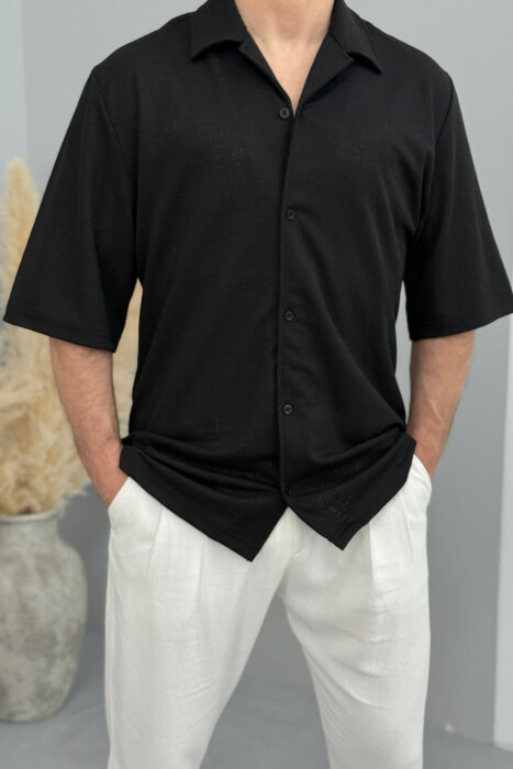 POLO NECK BUTTONED MEN SHIRT BLACK/ E ZEZE - 1