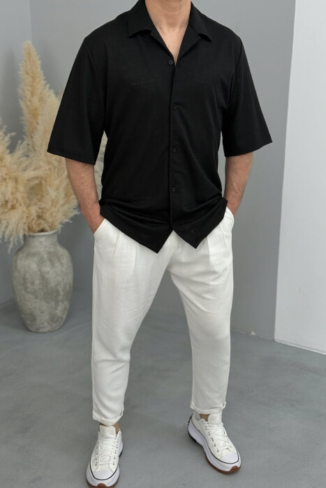 POLO NECK BUTTONED MEN SHIRT BLACK/ E ZEZE - 3