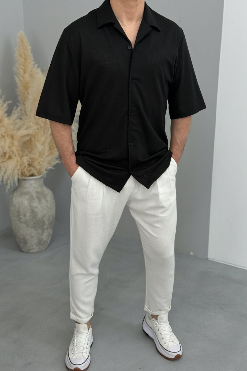 POLO NECK BUTTONED MEN SHIRT BLACK/ E ZEZE - 3