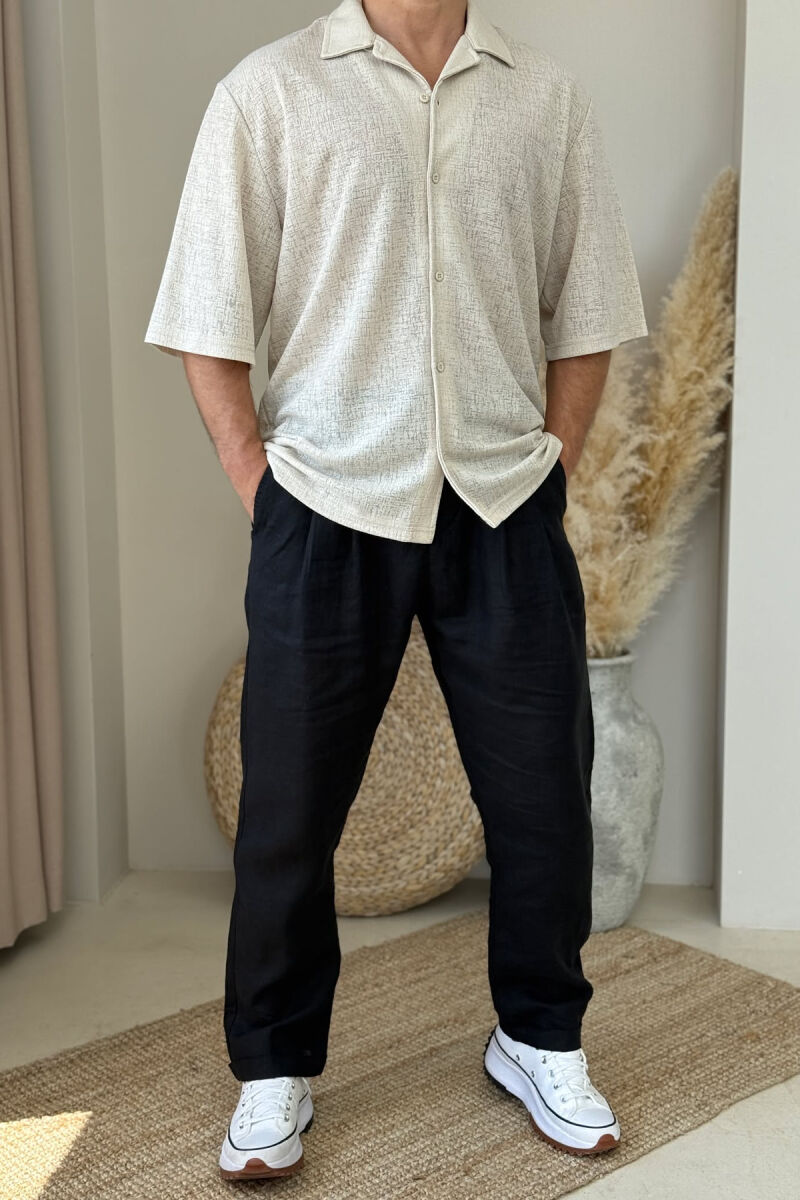 POLO NECK BUTTONED MEN SHIRT CREAM/KREM - 1