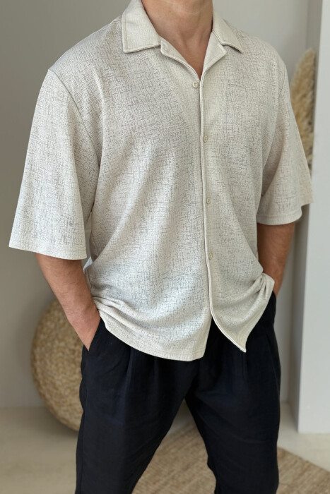 POLO NECK BUTTONED MEN SHIRT CREAM/KREM - 2