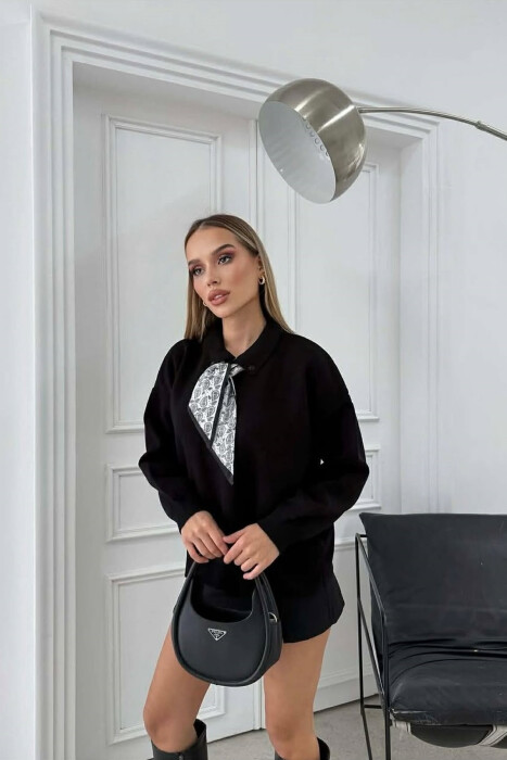 POLO NECK BUTTONED SCARF DETAIL WOMEN SWEATER BLACK/ E ZEZE - 2