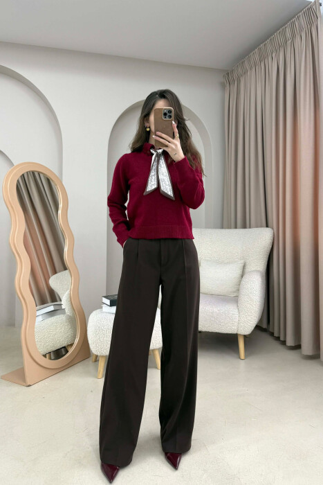 POLO NECK BUTTONED SCARF DETAIL WOMEN SWEATER DARK BURGUNDY/VISHNJE E ERRET - 4