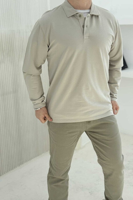 POLO NECK BUTTONS SIMPLE MEN SWEATSHIRT LIGHT GREY/GZ 