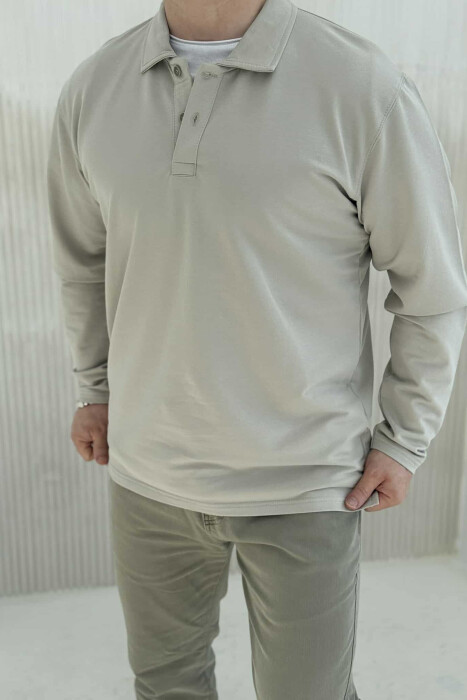 POLO NECK BUTTONS SIMPLE MEN SWEATSHIRT LIGHT GREY/GZ - 2