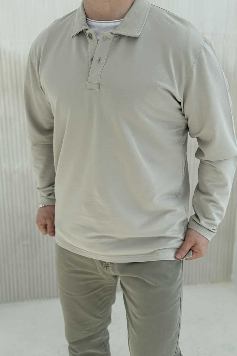 POLO NECK BUTTONS SIMPLE MEN SWEATSHIRT LIGHT GREY/GZ - 2