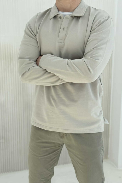 POLO NECK BUTTONS SIMPLE MEN SWEATSHIRT LIGHT GREY/GZ - 3