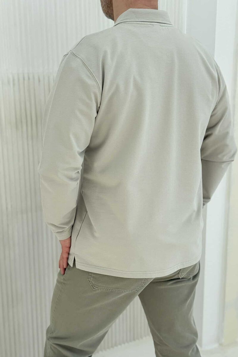 POLO NECK BUTTONS SIMPLE MEN SWEATSHIRT LIGHT GREY/GZ - 4
