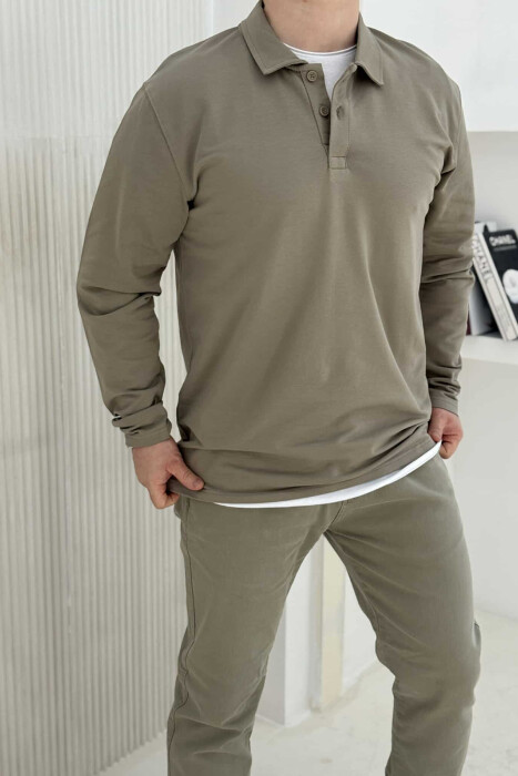 POLO NECK BUTTONS SIMPLE MEN SWEATSHIRT MINT/MENTE 