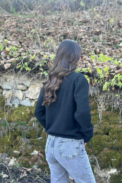 POLO NECK BUTTONS SINGLE POCKET WOMEN SWEATER BLACK/ E ZEZE - 7