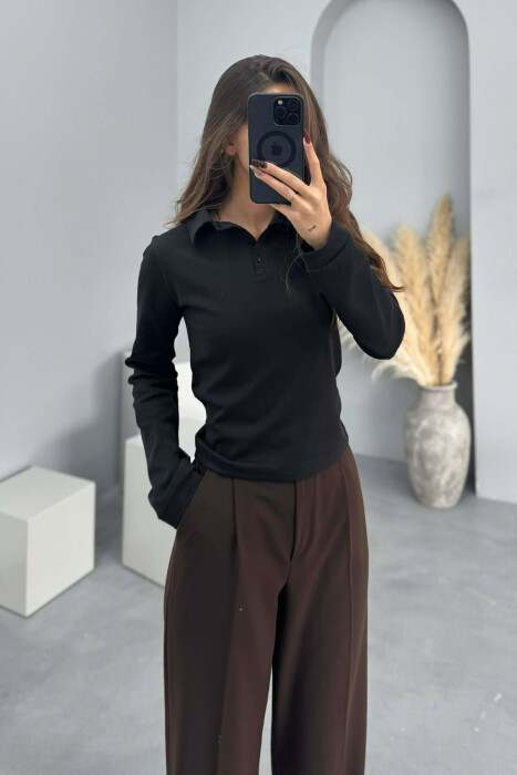 POLO NECK BUTTONS WOMEN SWEATSHIRT BLACK/ E ZEZE - 1