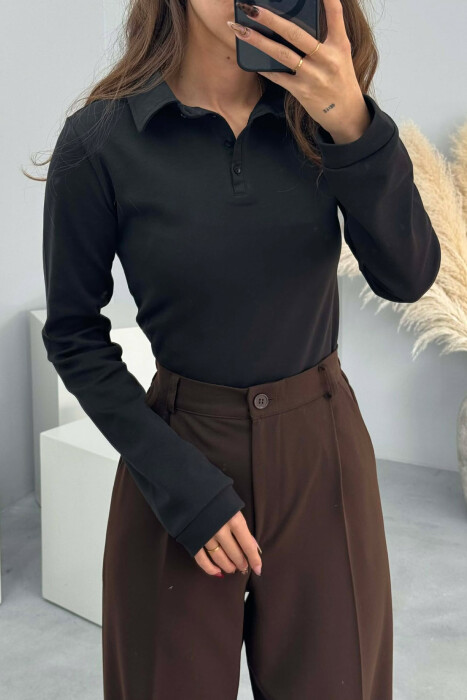 POLO NECK BUTTONS WOMEN SWEATSHIRT BLACK/ E ZEZE - 2