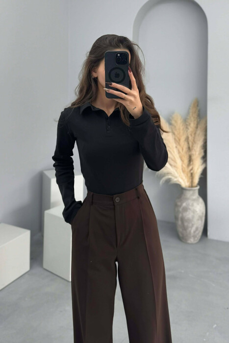 POLO NECK BUTTONS WOMEN SWEATSHIRT BLACK/ E ZEZE - 3