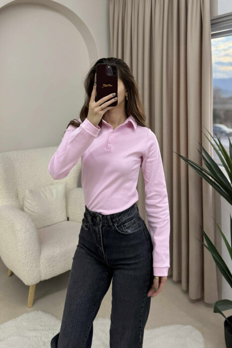 POLO NECK BUTTONS WOMEN SWEATSHIRT PINK/ROZE 