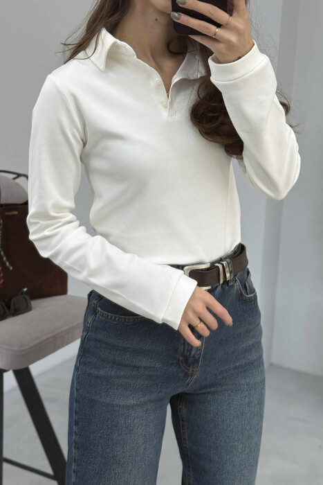POLO NECK BUTTONS WOMEN SWEATSHIRT WHITE-E BARDHE - 2