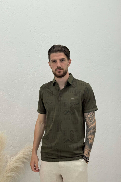 POLO NECK DESIGNED MEN T-SHIRT GREEN/JESHILE - KLAUDIO FASHION