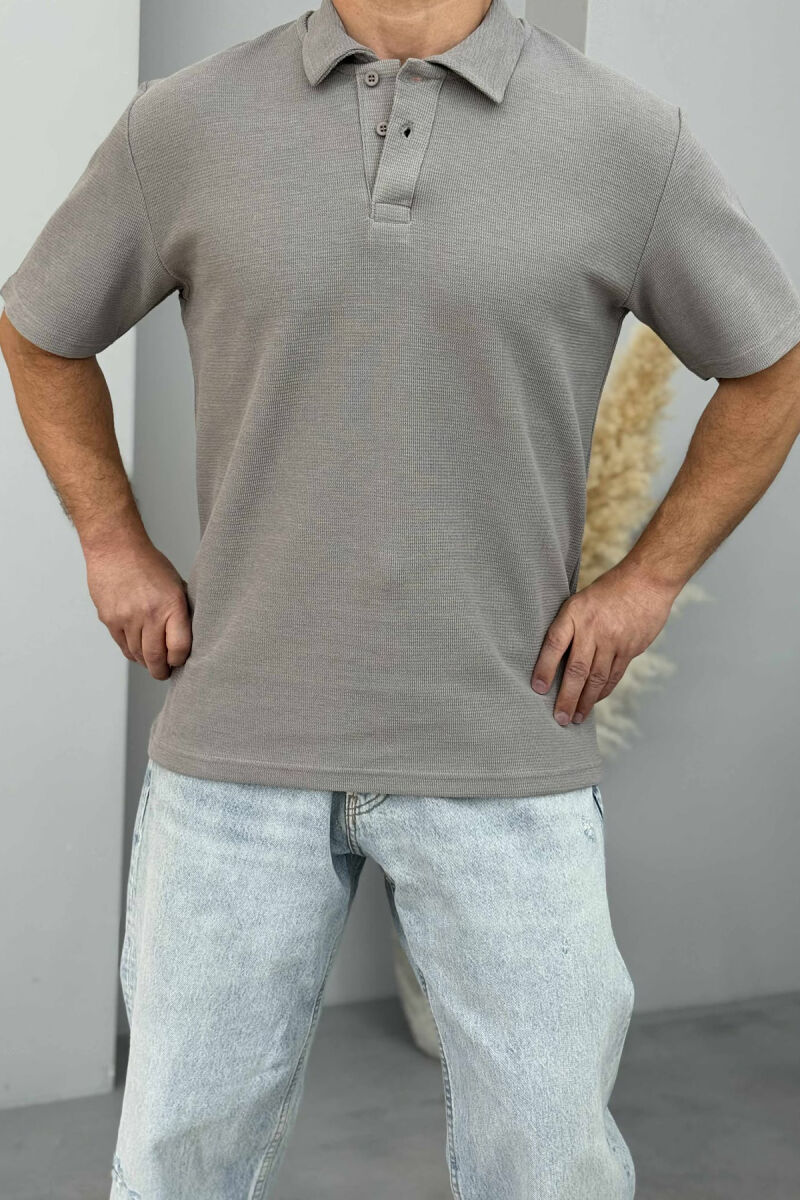 POLO NECK ONE COLOR MEN T-SHIRT GREY/GRI - 2