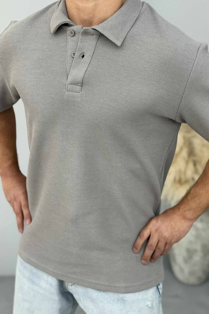 POLO NECK ONE COLOR MEN T-SHIRT GREY/GRI - 3
