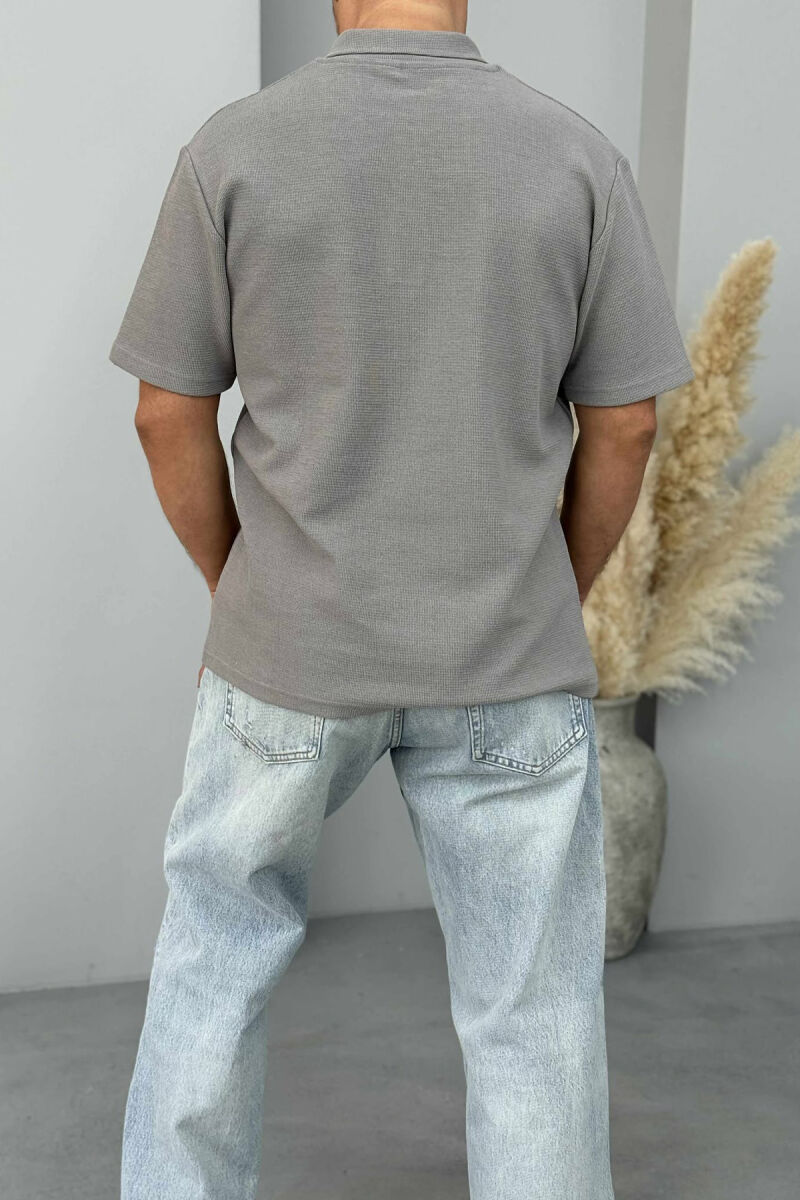 POLO NECK ONE COLOR MEN T-SHIRT GREY/GRI - 4