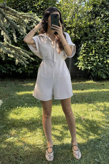 POLO NECK ONE COLOR WOMEN JUMPSUIT BEIGE/BEZHE - KLAUDIO FASHION