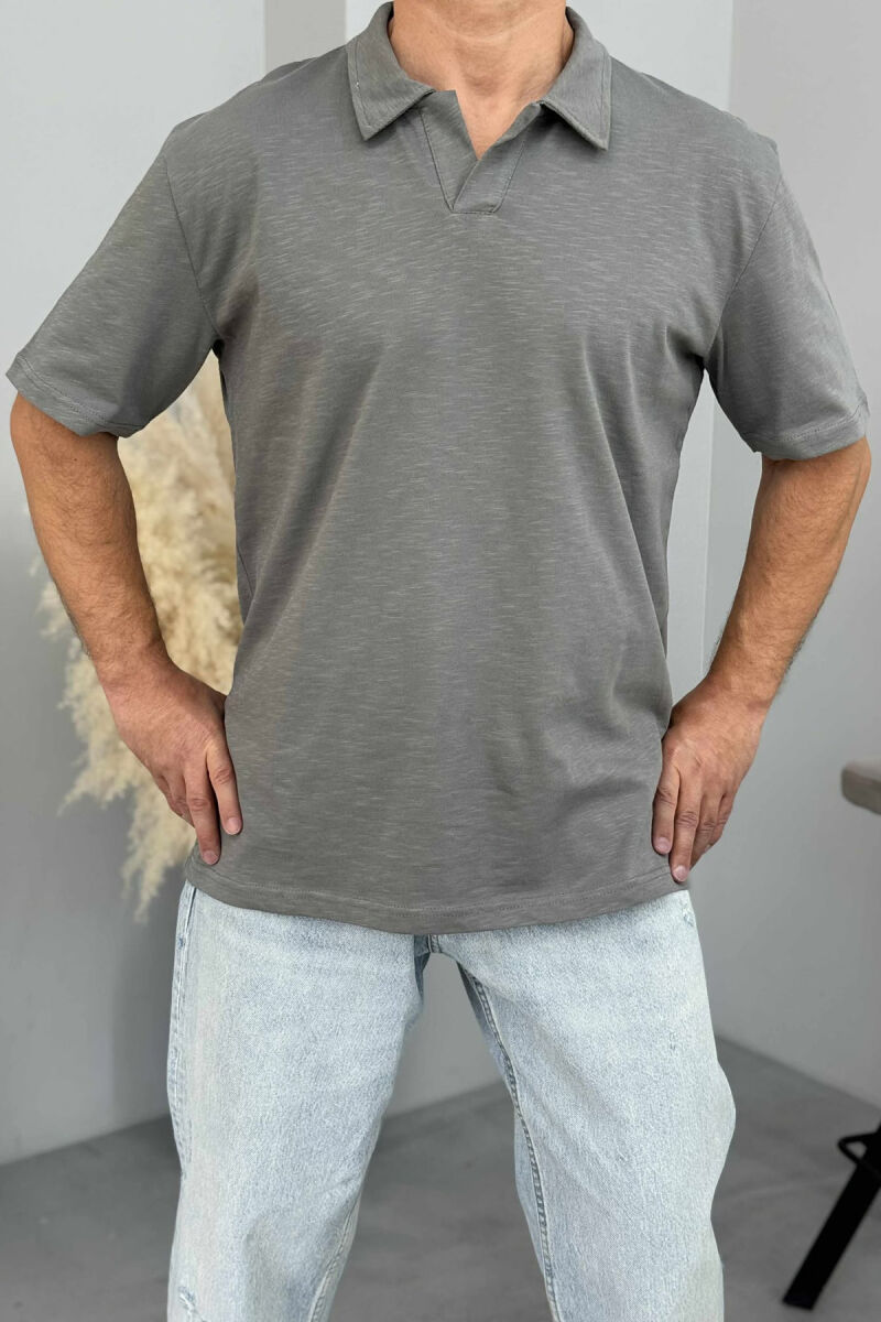 POLO NECK SIMPLE MEN T-SHIRT GREY/GRI - 2